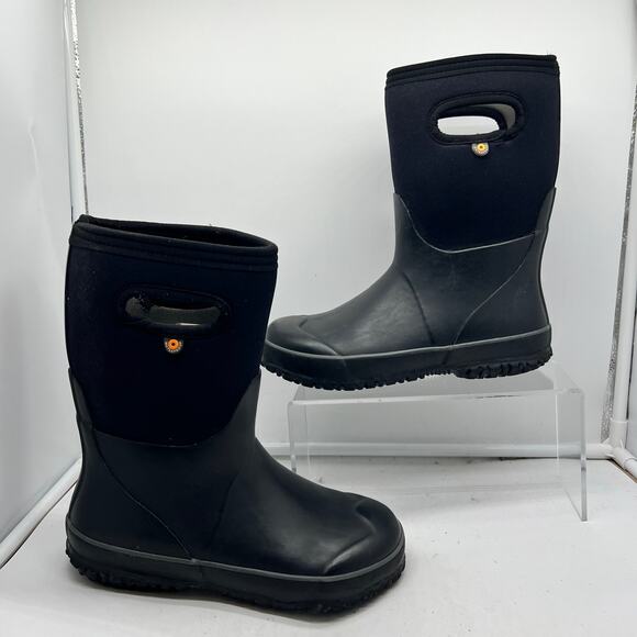 Bogs Snow Boots Kids Youth 4 Grasp Solid Handle Pull On Black Winter - Picture 1 of 9